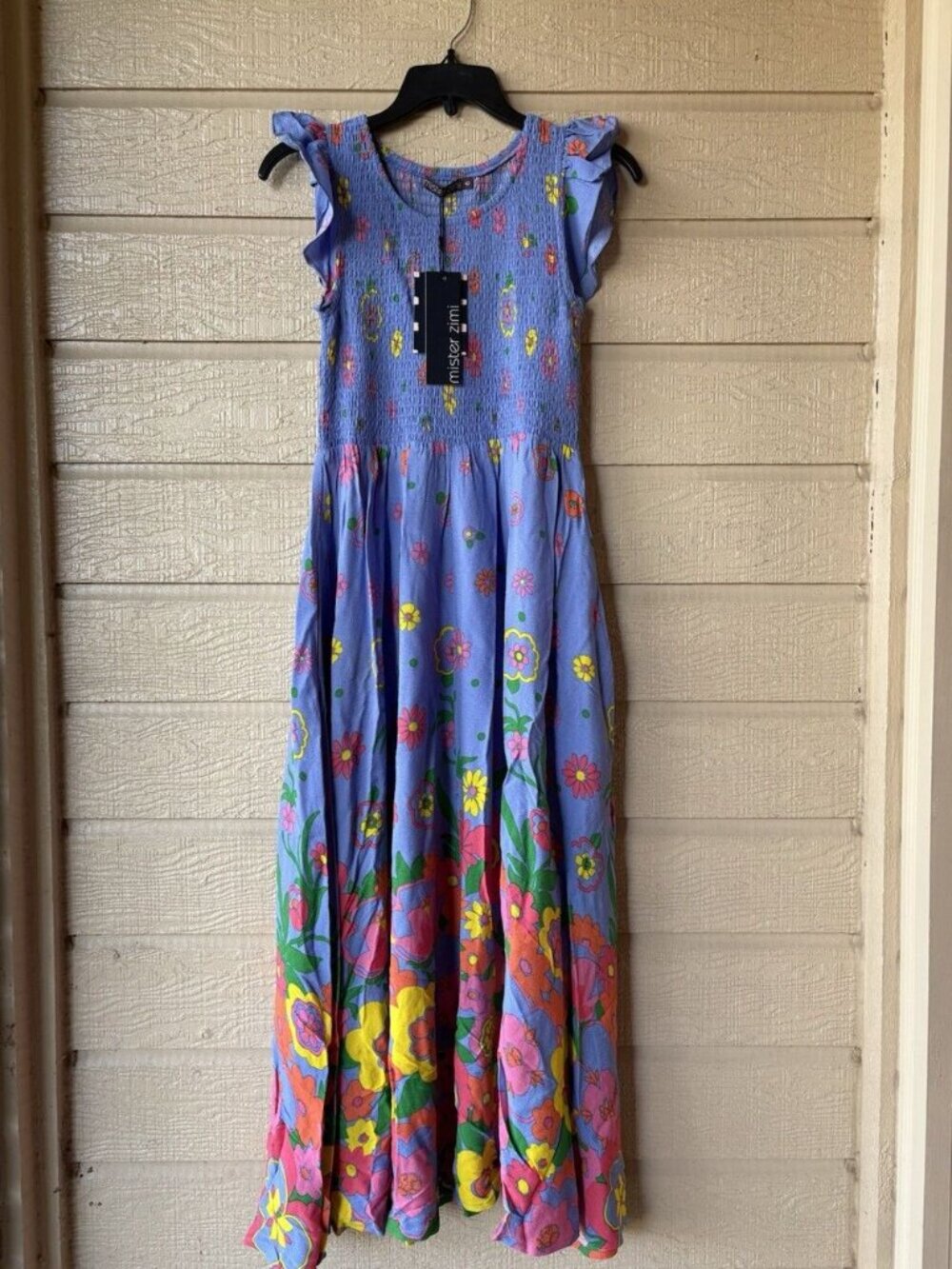 NWT MISTER ZIMI Abbie smocked floral Maxi Dress in Blue Meadow CUTE! Size 8 NEW - Picture 6 of 6